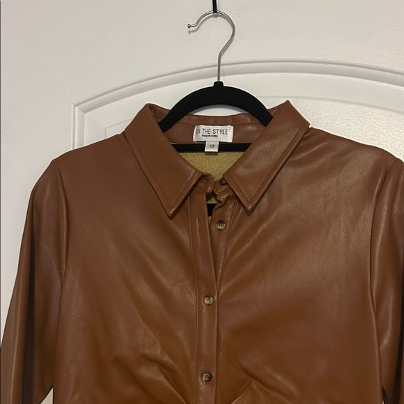 Brown Faux Leather Dress UK 10 US 6 - Picture 3 of 5